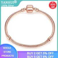 yanhui women fine rose gold color snake chain bracelet fit original beads charm diy bracelet bangle gift jewelry sieraden hb007