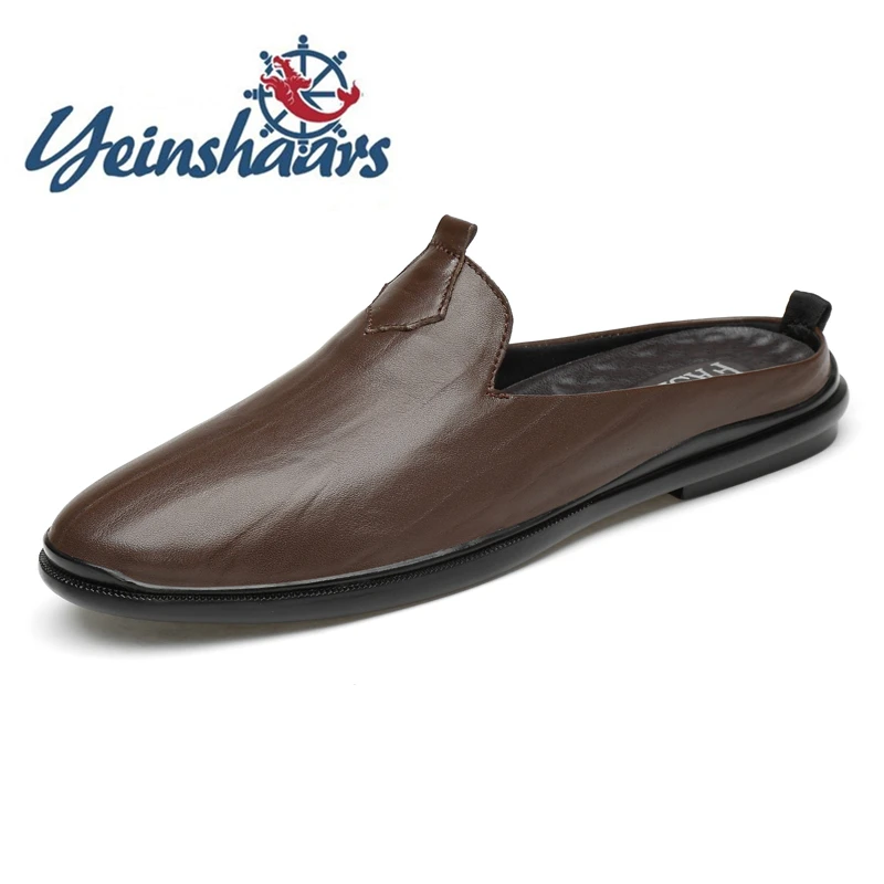 Новинка Мужские тапочки из натуральной кожи Дышащая мужская обувь Роскошные