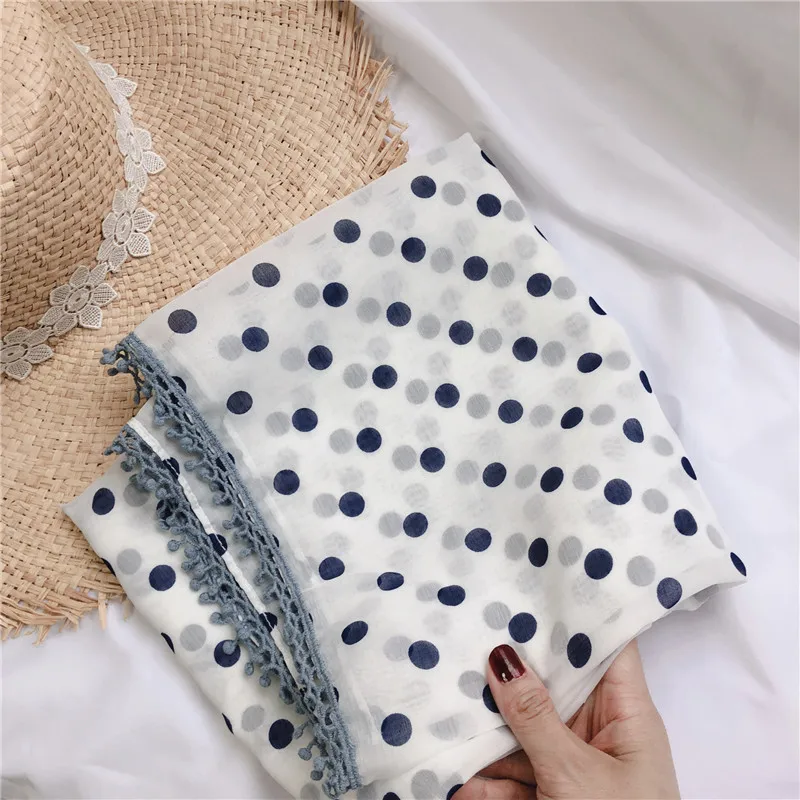 Новый шарф с вышивкой и помпоном хиджаб принтом в горошек модные шарфы шали