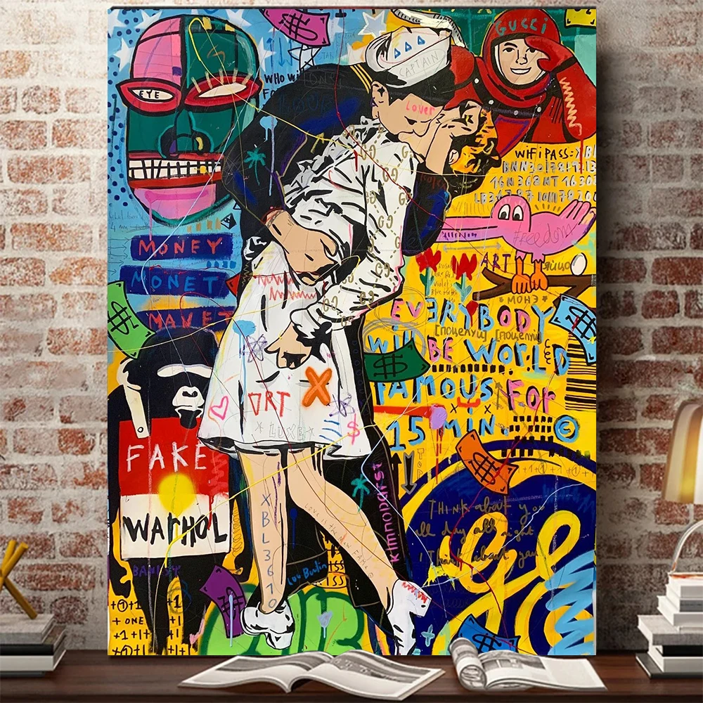 

Graffiti Pop Art Victory Kiss Oil Painting On Canvas Poster Print Wall Picture For Living Room Home Decor Decoration Cuadros