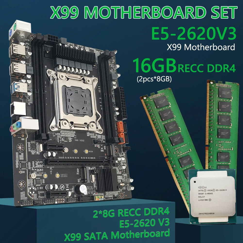 

X99 V2 D4 PCI Express X16 Motherboard H81 Chip Mainboard Set Kit with Xeon E5-2620 V3 LGA2011-3 CPU 8GB RECC DDR4 Memory