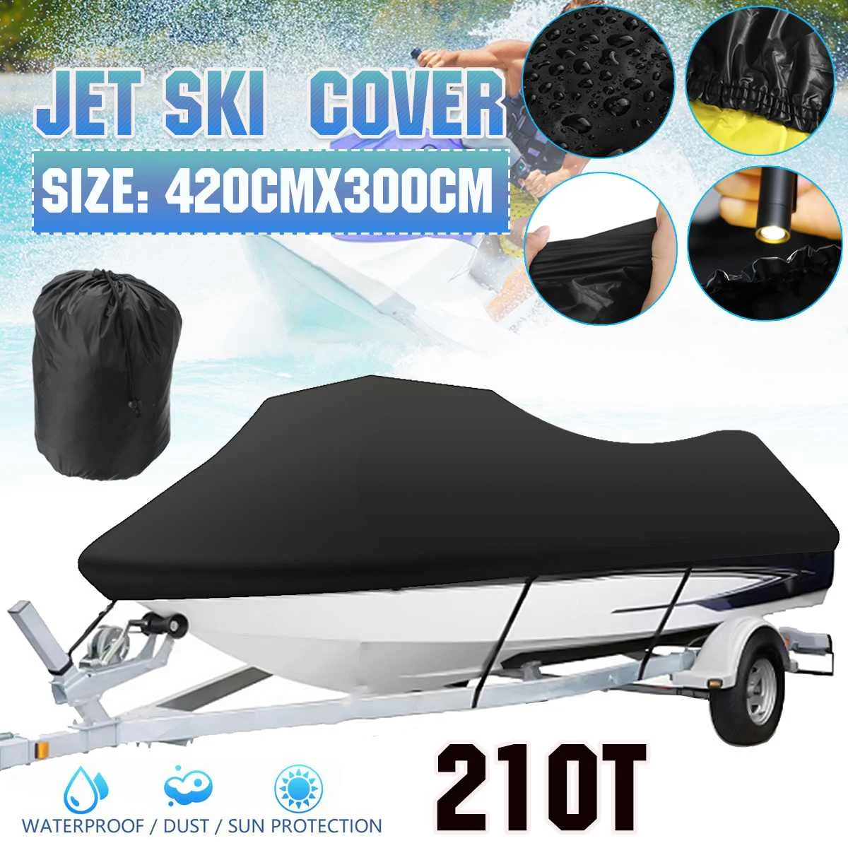 

Водонепроницаемая Крышка для мотоциклетной лодки 210T Jet Ski, защита от УФ-излучения 420x300 см для Yamaha WaveRunner EXR/VX Cruiser Sea Doo GTI
