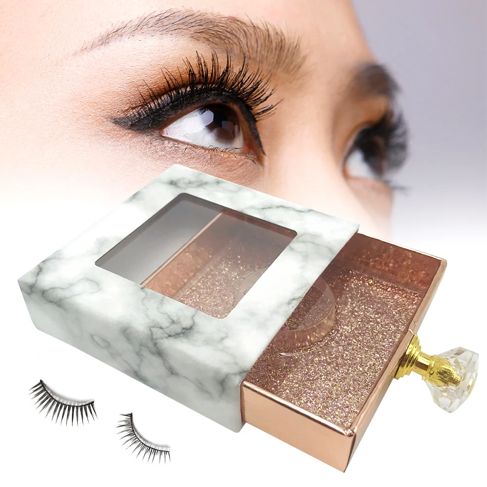

5pcs Storage False Eyelashes Packaging Box Clear Window Crystal Handle Empty Travel Glitter Case Accessories Outdoor Portable