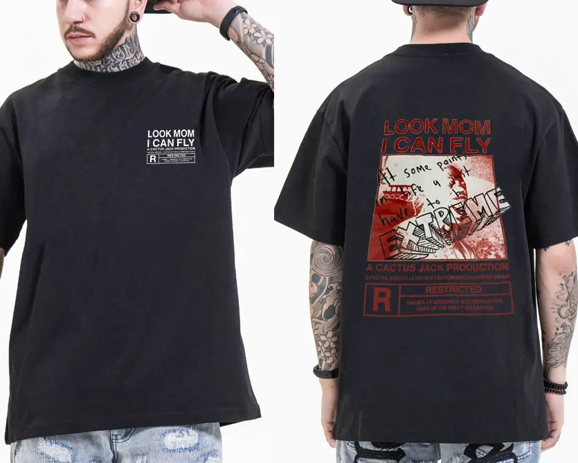 

New Cactus Jack Tshirt LOOK MOM I CAN FLY Travis Scott Tees Men Women Hip Hop Punk Short Sleeve Harajuku Logo Print T Shirts