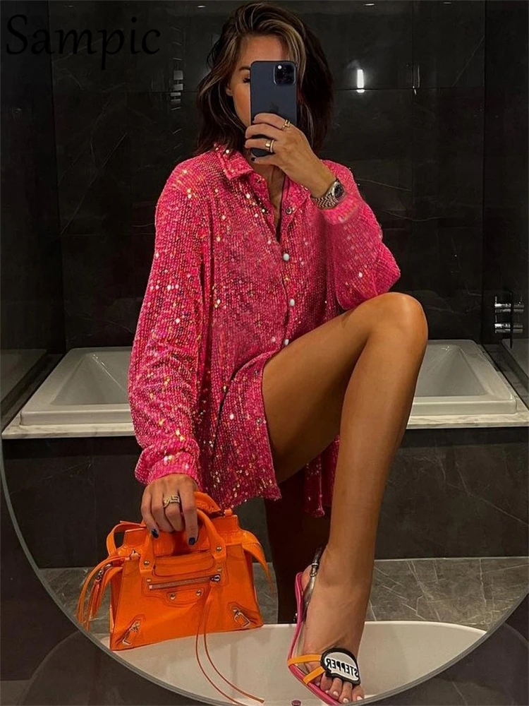 Спортивный костюм Sampic женский сексуальный летний комплект из блестящих брюк для