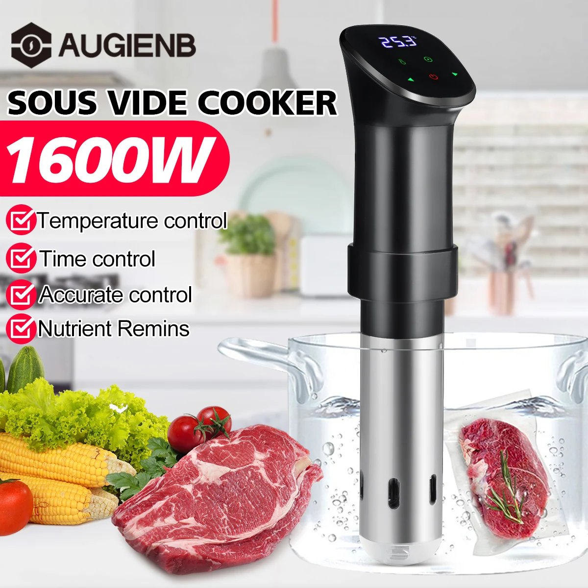 

1600W Slow Cookers Powerful Vacuum Slow Sous Vide Cooker Circulator with LCD Digital Timer Stainless Steel Cooking Machine