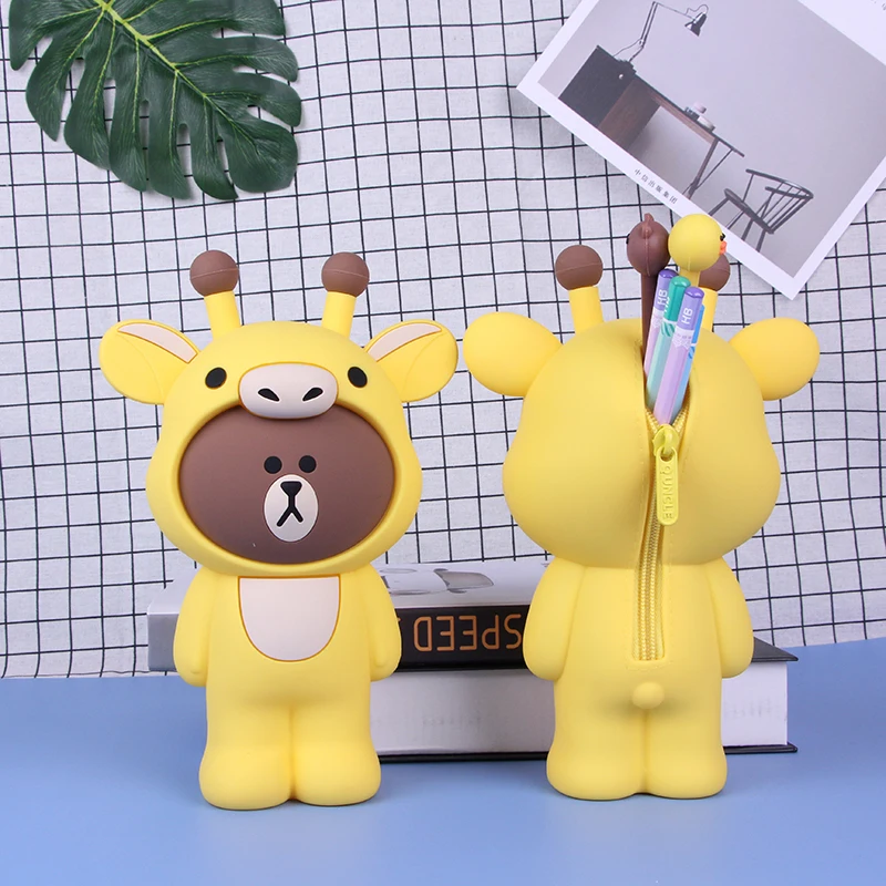deer bear Kawaii Мультяшные женские кошельки с отделением для карт, студенческие канцелярские принадлежности, Детская коробка для ручек и карандашей, силиконовая сумка для макияжа, карманный мини-кошелек Carteira - Цвет: deer bear