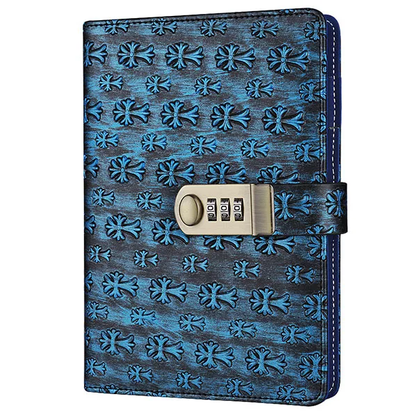 blue Кожаный дневник, блокнот с кодом блокировки, бизнес, винтажный дневник, блокнот в мягкой обложке, 80 листов, канцелярские товары, поставки, подарок - Цвет: blue