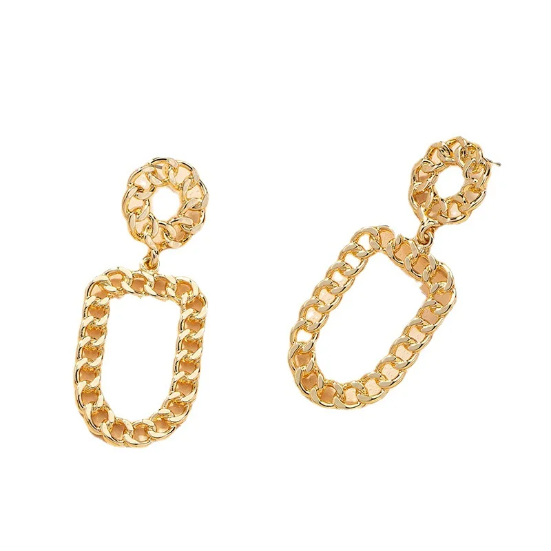 

Punk Hip Hop Gold Hollow Link Thick Chain Geometric Round Drop Earrings For Women Exaggeration Statement Earring Fashion Jewelry