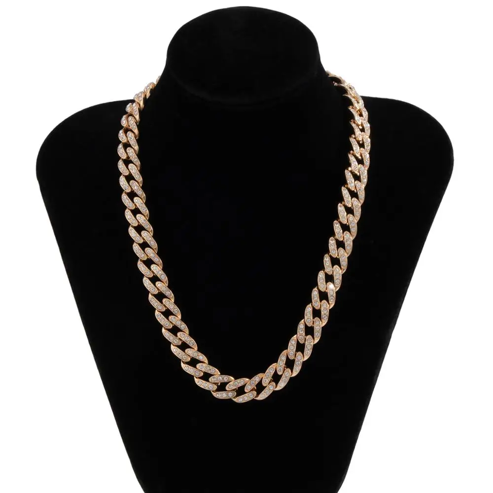 

IngeSight.Z Steampunk Hip Hop Iced Out Rhinestone Crystal Miami Curb Cuban Choker Necklace for Men Long Necklace Collier Jewelry