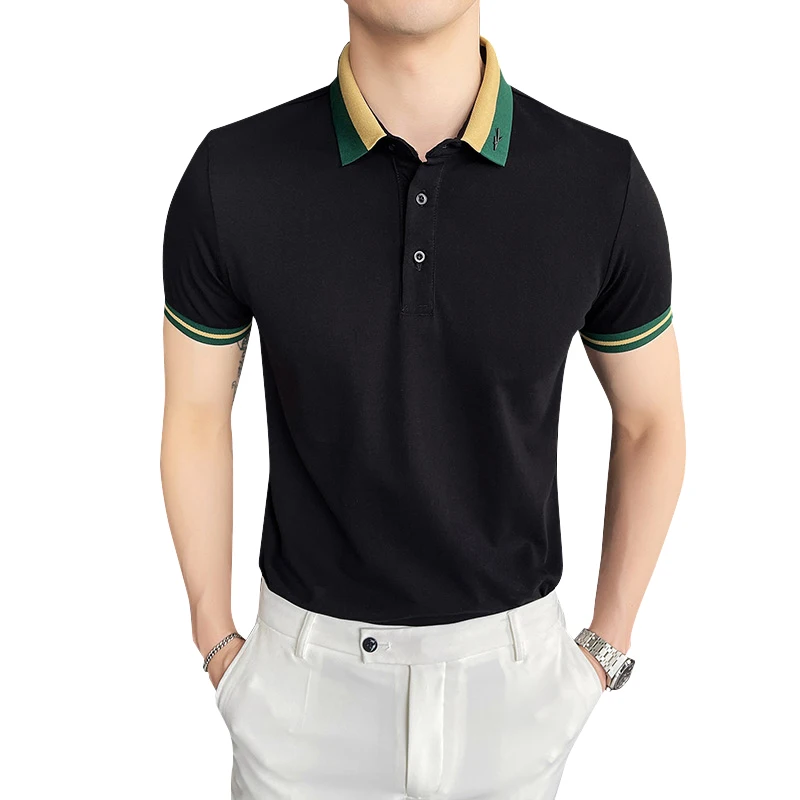 

Short Sleeve Brand POLO Shirts Summer Lapel Slim Fit Casual POLO Shirts Solid Color Business Social Dress Tee Tops Male Clothes