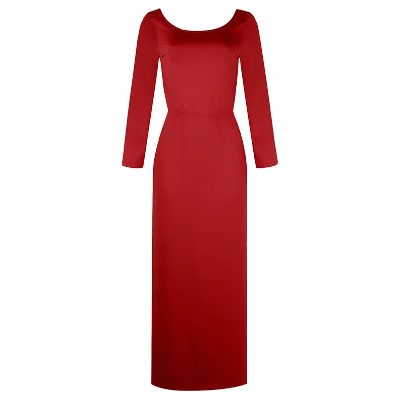 

Dresses for Women Casual Sexy Split Solid Color O-Neck Formal Dress Elegant Long Sleeves Spring Vintage Party Dresses