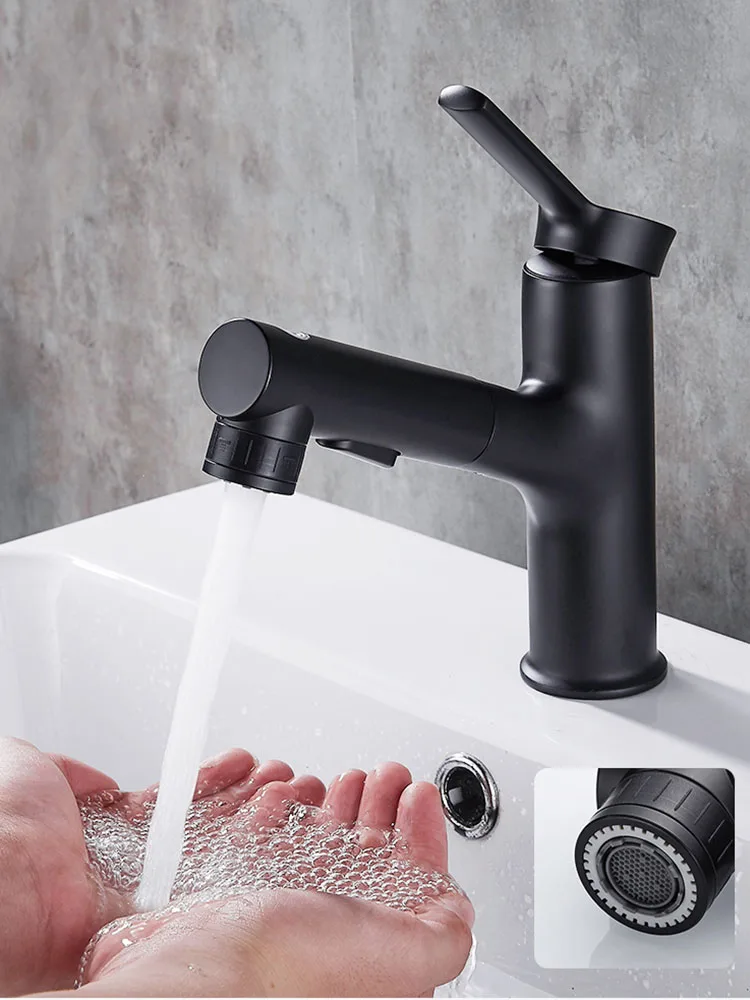 

Toilet Basin Black Chrome Pull-out Faucet With Multiple Water Outlet Modes Cold And Hot All Copper Single Hole