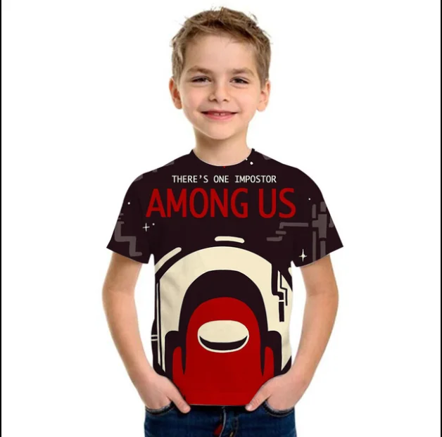 

In our middle 3D cartoon print short sleeve T-shirt cotton girls boys casual round neck top