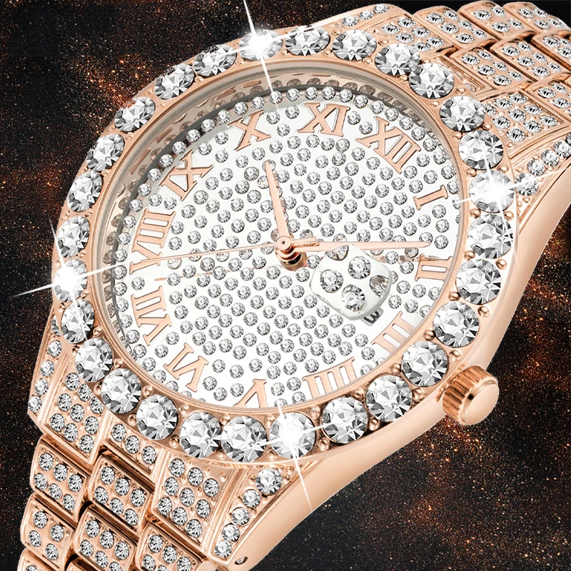 2020 дропшиппинг часы Для мужчин montre homme из розового золота с большим алмазом