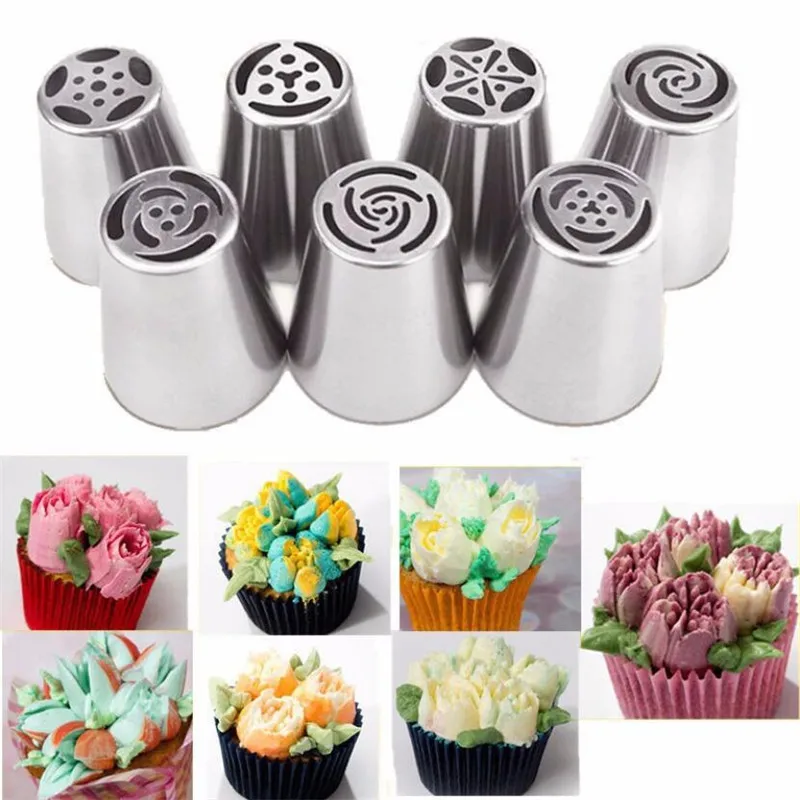 

7Style Russian Tulip Icing Piping Nozzles Stainless Steel Flower Cream Pastry Tip Kitchen Cupcake Cake Decorating Tools