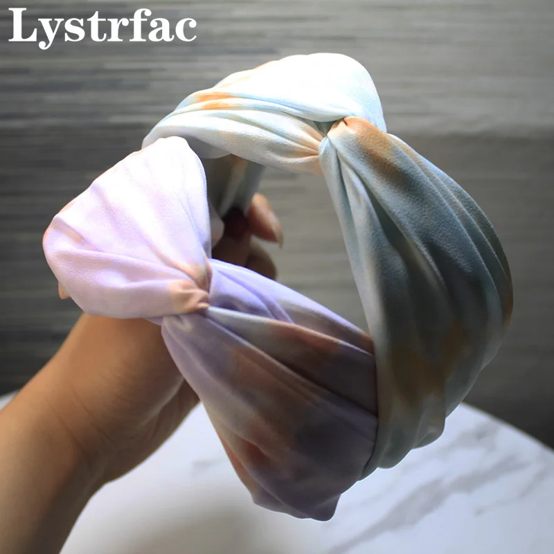 

Lystra Новый тканевый галстук-краситель с чернильным принтом, перекрестный узел, Женская повязка на голову, широкий обруч для волос в стиле бохо, женские аксессуары для волос