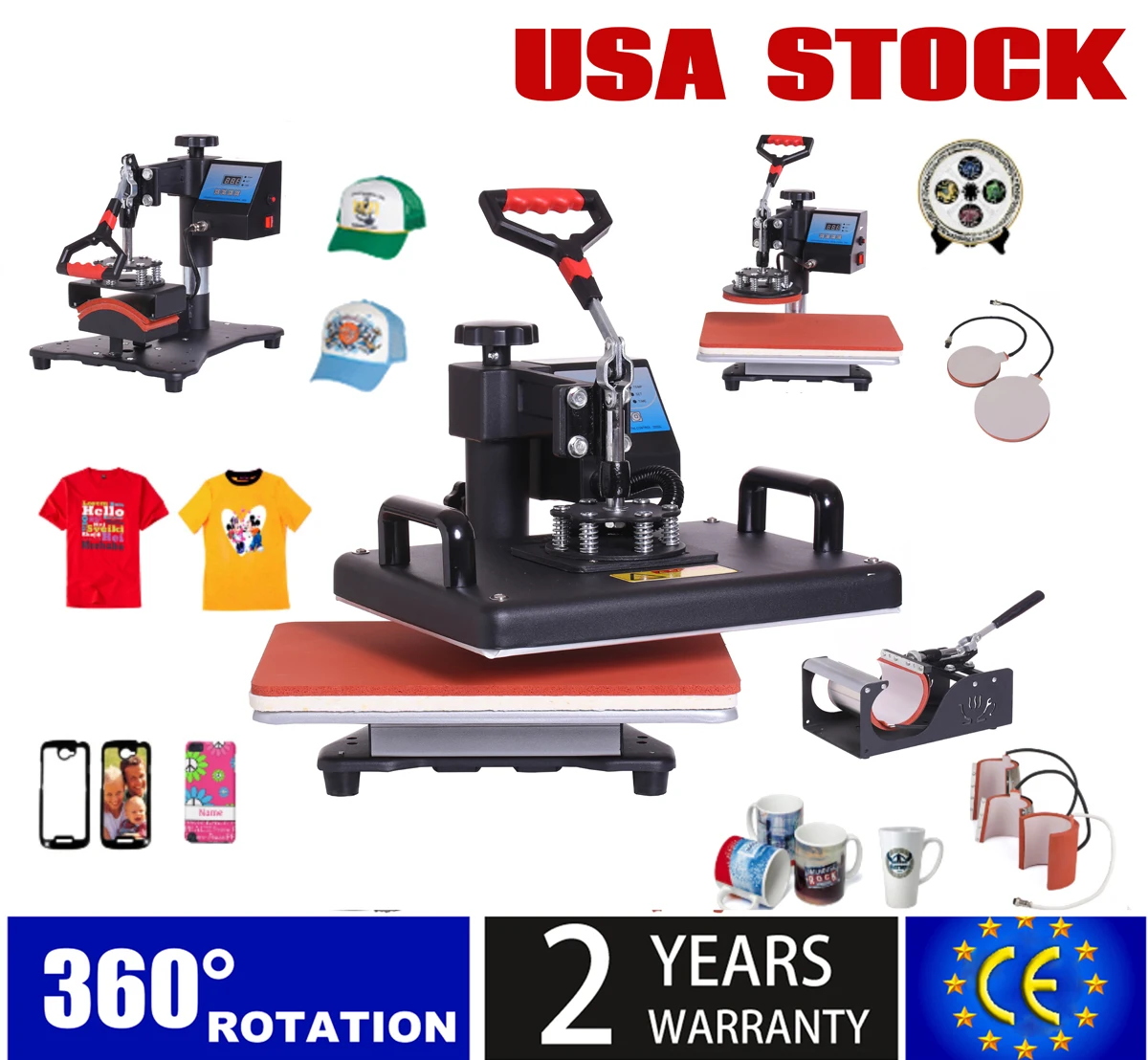 

USA stock 30*38CM 8 in 1 Combo Heat press Machine Sublimation Printer 2D Heat Transfer Machine for Cap Mug Plate Tshirts etc