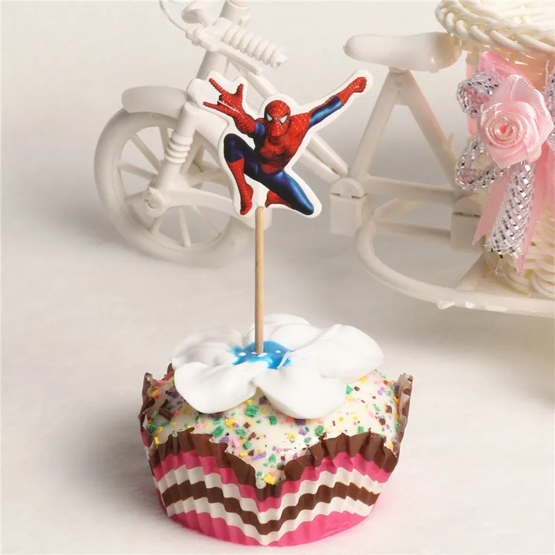 24 шт./лот Детские Вечерние Декорации с изображением Человека паука и кекса для