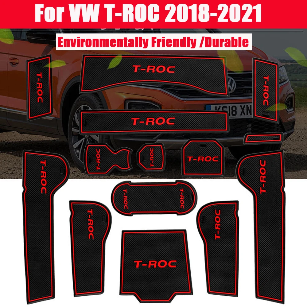 For Volkswagen T-ROC T ROC TROC 2018-2021 Car Gate Slot Pad Non-slip Cup Mat Anti Slip Door Groove Mat Interior Auto Accessories