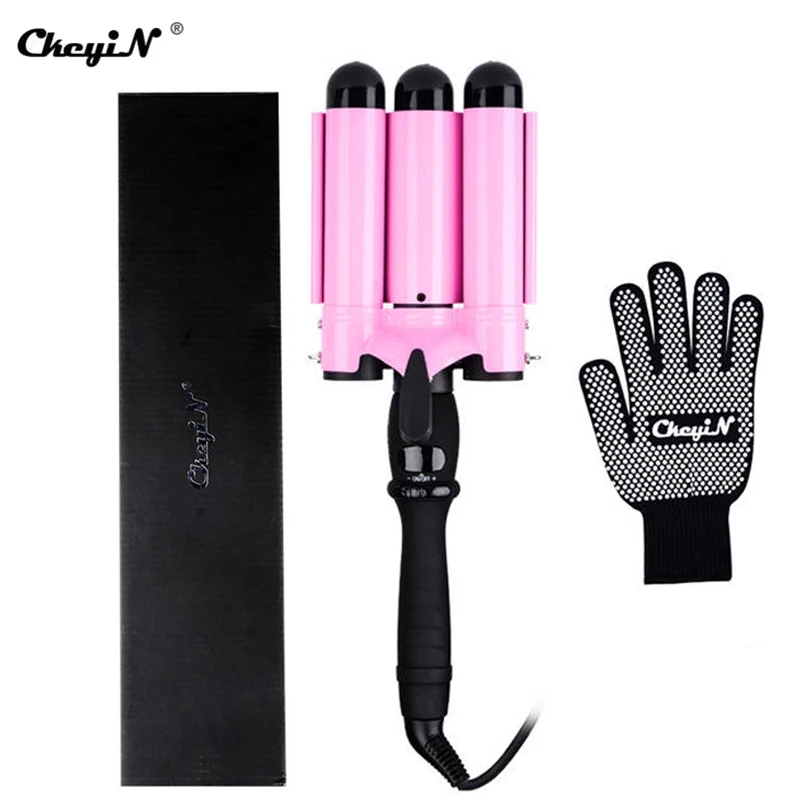 

CkeyiN Professional 3 Barrels Hair Curler Ceramic Curling Iron Wand Tongs Beach Waver with LCD Display 16 Gear 25mm 32mm 22mm
