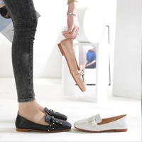 2021 spring summer women flat shoes women fashion loafers rivet belt buckle square head boat shoes casual free shipping