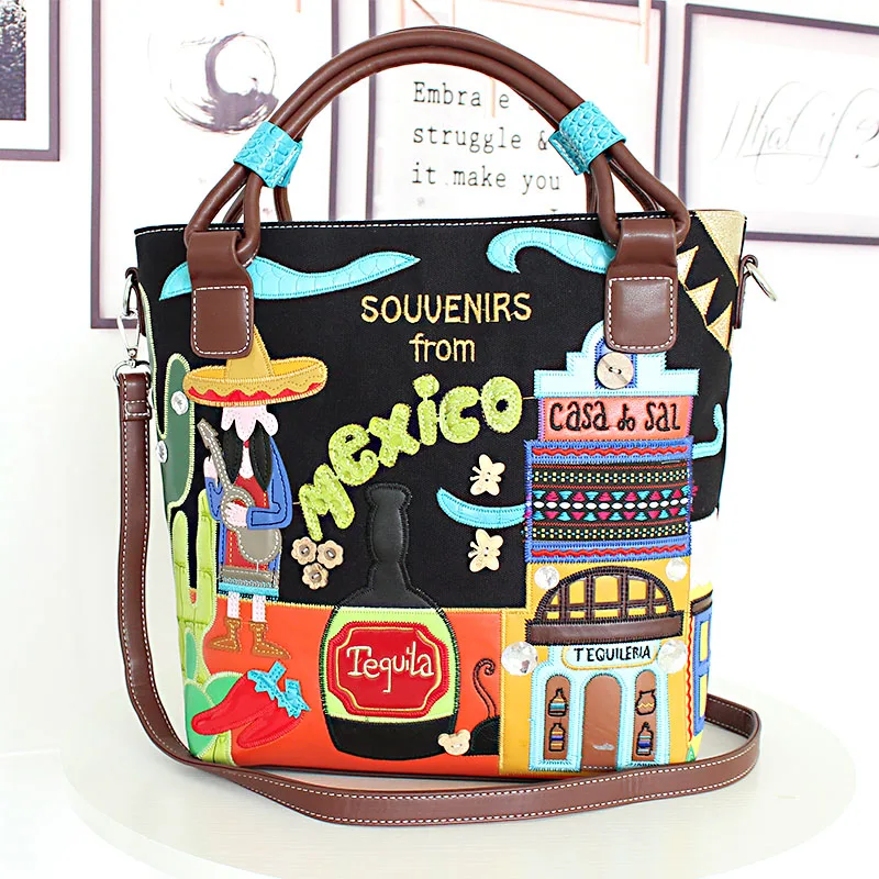 

Женская Холщовая Сумка с вышивкой, сумка-мессенджер с принтом в мексиканском стиле