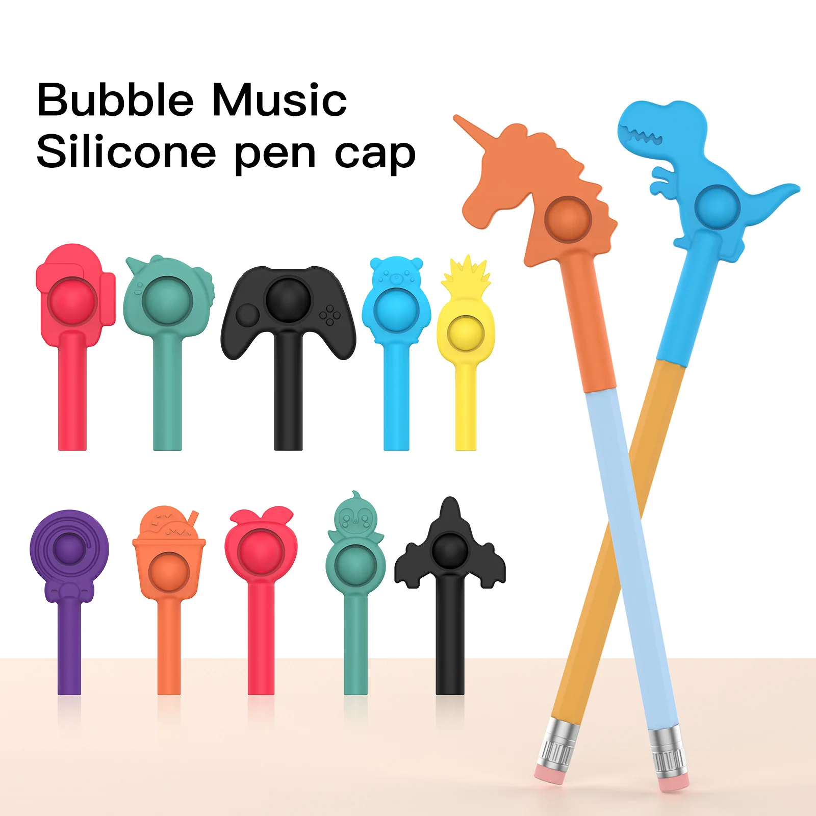 Pencil Pen Cap Pen Cover Finger Bubble Music Decompression Toy Decompression Rat-proof Silicone Sleeve Study Stationery