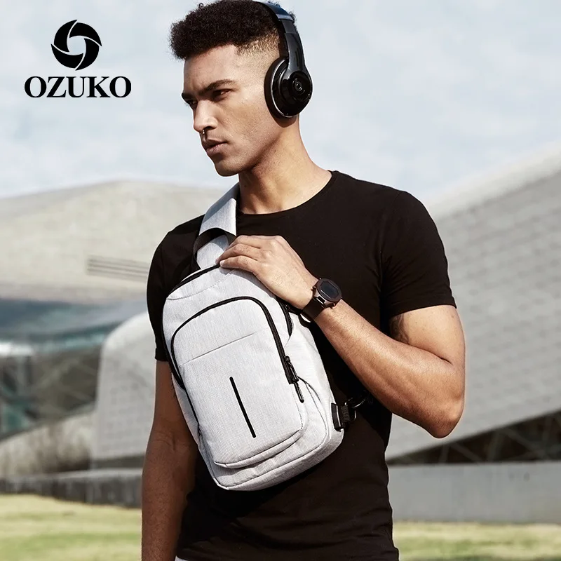 Нагрудная сумка Ozuko мужская из ткани Оксфорд однотонная сумочка-мессенджер в