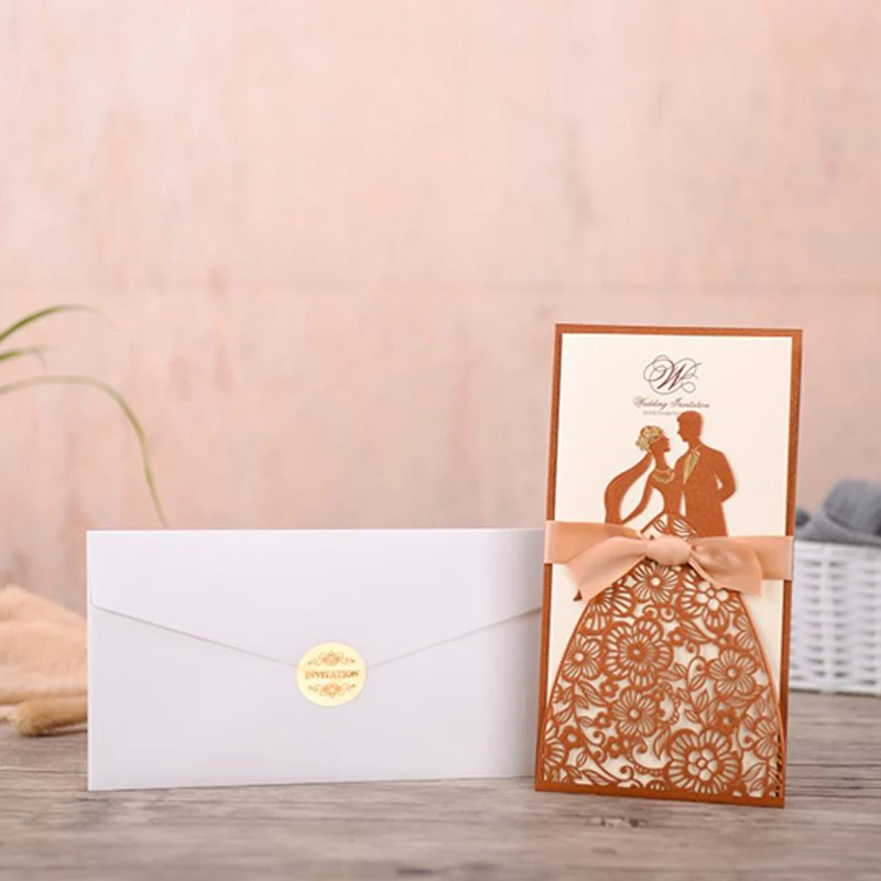 (20 шт./лот) Свадебные Пригласительные открытки для невесты и жениха лазерной