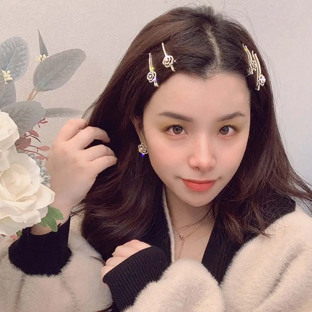 Черные белые стразы каплевидное масло Камелия Цветок женская заколка для волос в