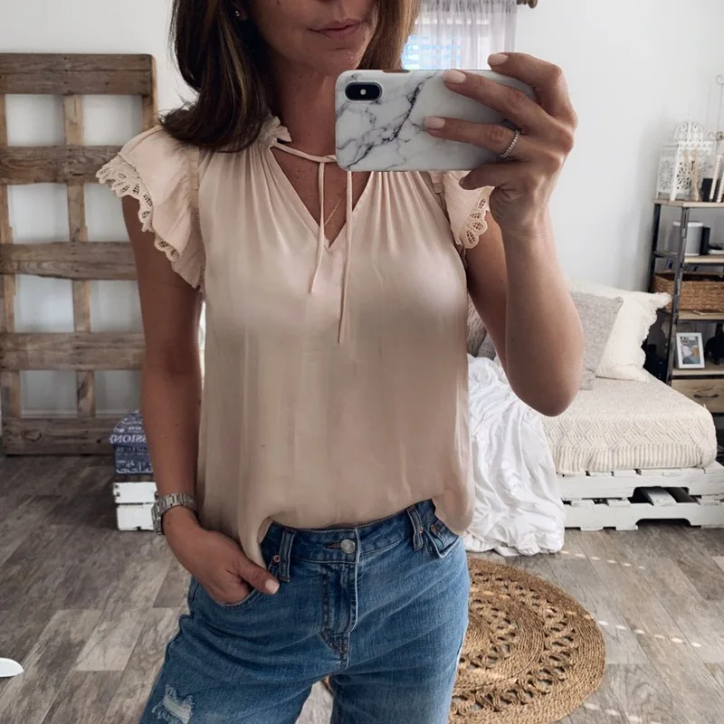 Летняя Сексуальная бежевая футболка Женская Корейская одежда с коротким рукавом