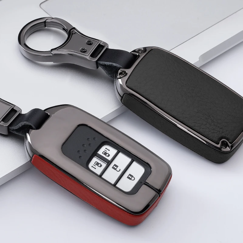 

For Honda 2016 2017BRV BR-V HRV CRV Pilot Accord Odeysey Crosstour Jazz City Civic New Zinc alloy + Genuine Leather car key case