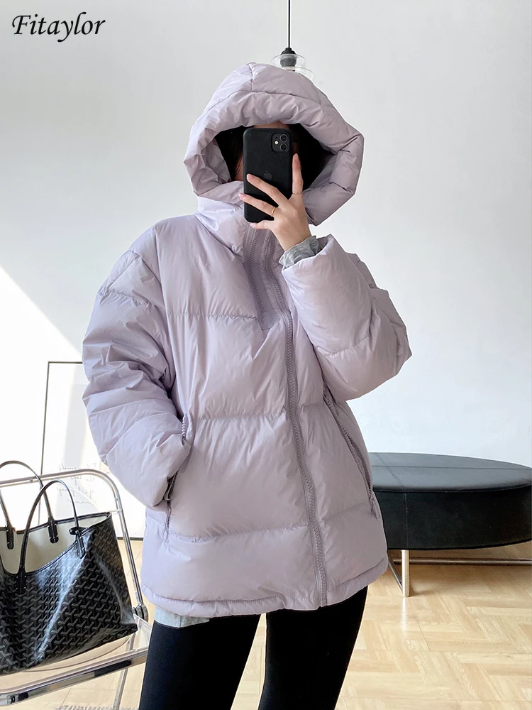 

Fitaylor Winter Parkas Hooded Women Double Zipper 90% White Duck Down Coat Ins Ladies Fashion Loose Thick Warm Snow Outwear