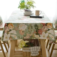 chinese style flowers tablecloth rectangle cotton dust proof table cover for kitchen dinning tea table tabletop decoration