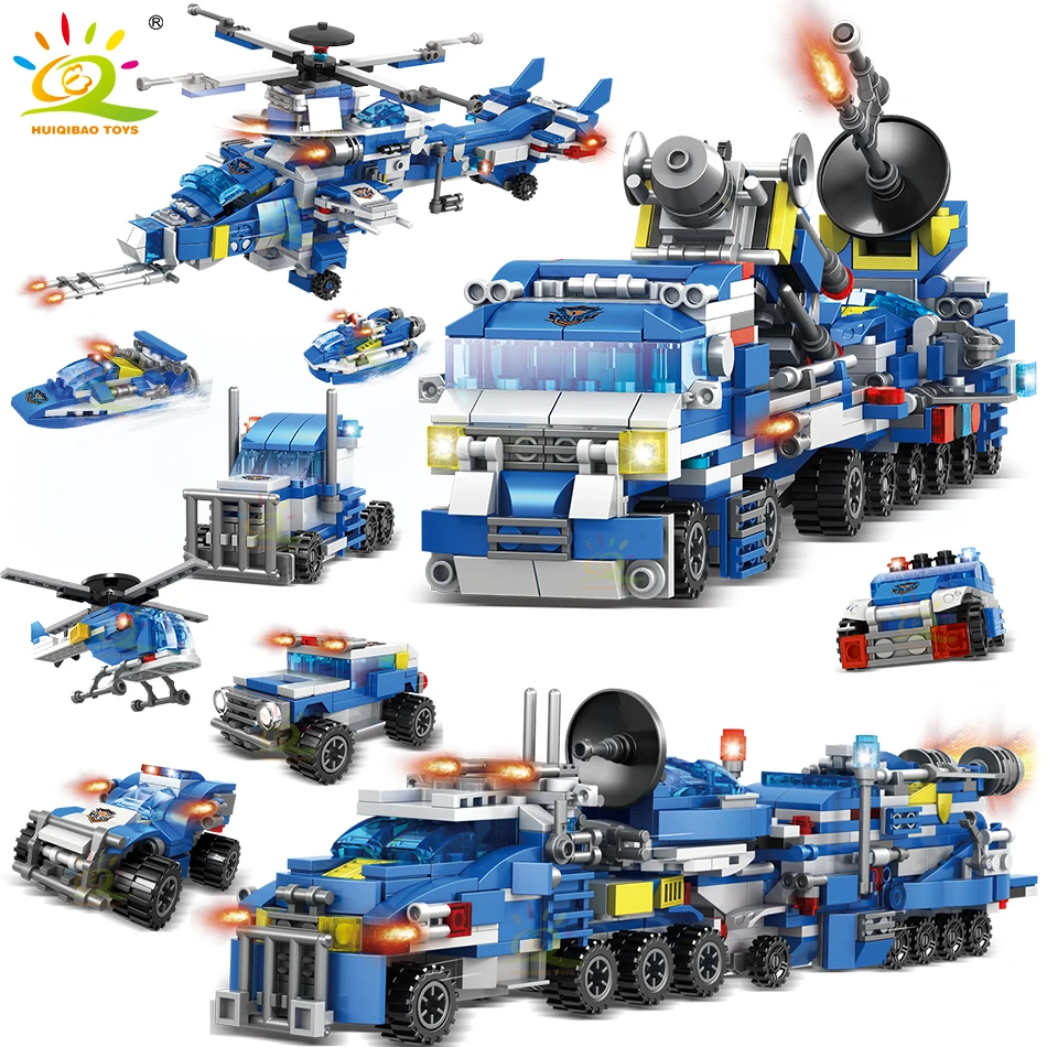 

HUIQIBAO 780PCS City Kriss Super Police Truck Building Blocks Military Car Aircraft Plane Forces Figures Bricks Toys For Child