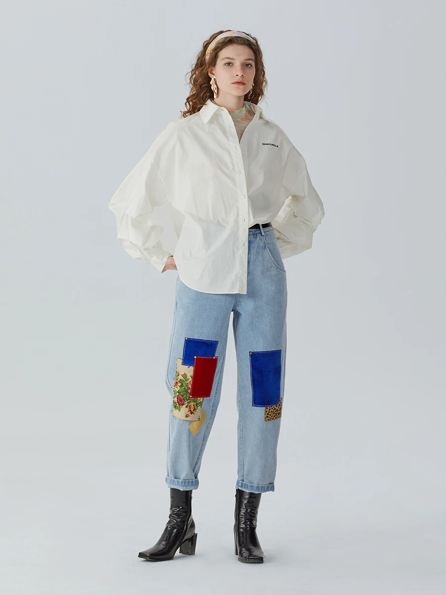 Kopen IRINACH333 Lente Zomer 2021 Originele Ontwerp New Arrivals Vintage Patched Jeans Vrouwen Broek