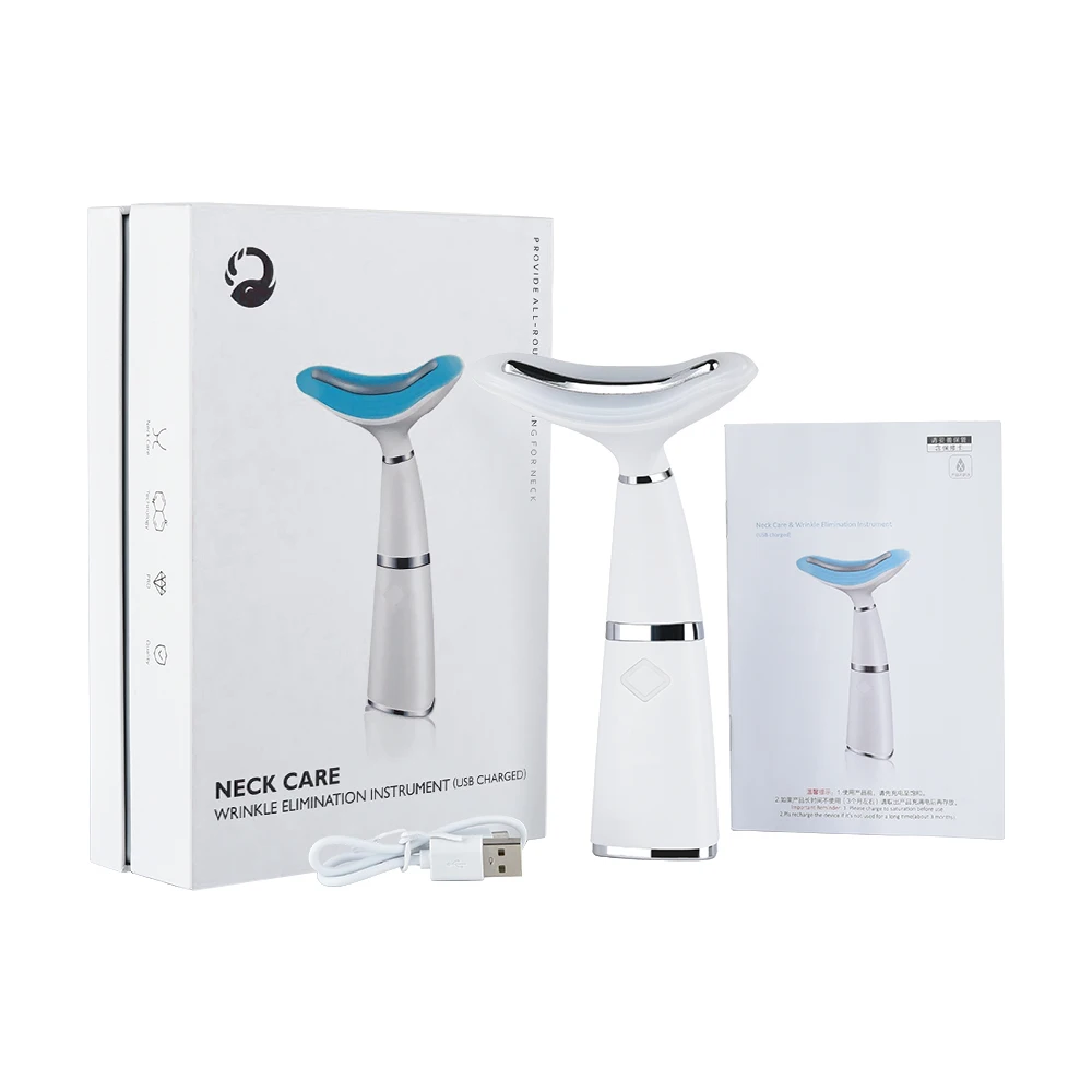 

3 Colors Led Facial Neck Massager Photon Therapy Heating Face Neck Wrinkle Removal Machine Reduce Double Chin Skin Lift Device