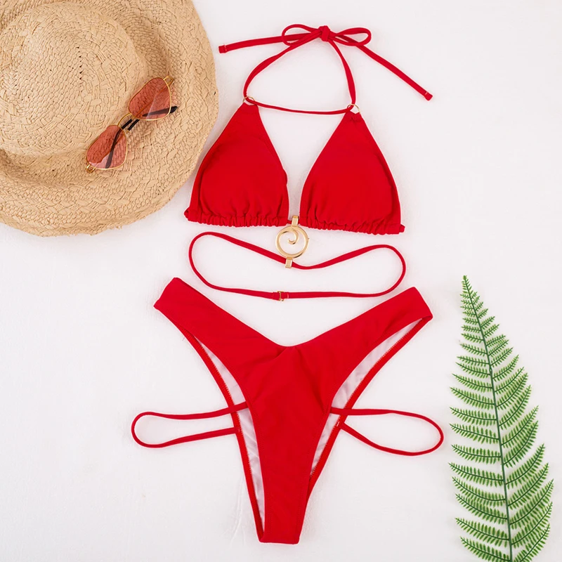 

Swimwear Women Solid Bikini 2021 Two Piece Swimsuit Sexy Lace Up Bikinis Set Summer New Swim Suit Brazilian Beachwear For Female