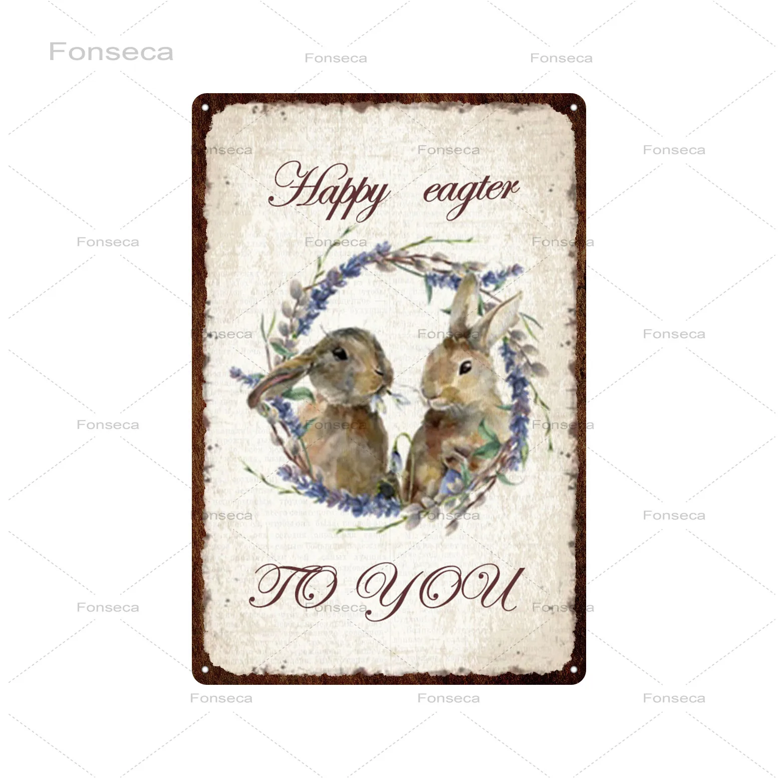 Cartoon Raabbit Vintage Metal Tin Sign Poster Cute Animal Flowers Plaques for Home Family Easter Egg Hunt Party Gift Wall Decor | Дом и сад