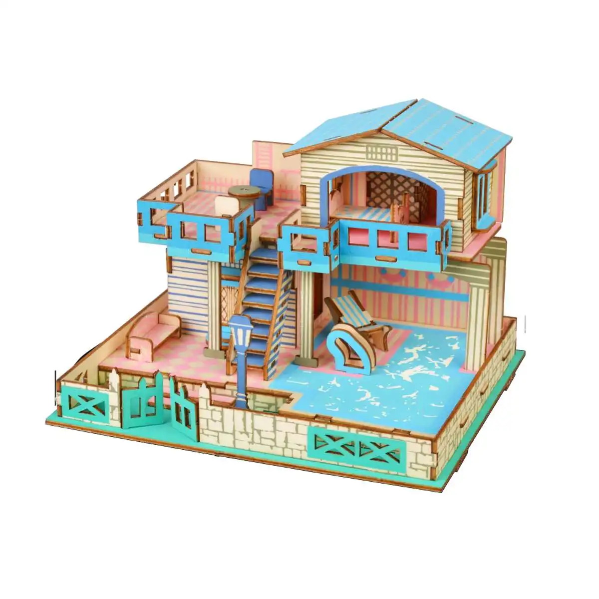 

Kids 3D Wooden Puzzle Dollhouse Fantasy Villa DIY Assembled Building Model Miniature Kits Educational Toys For Children gift