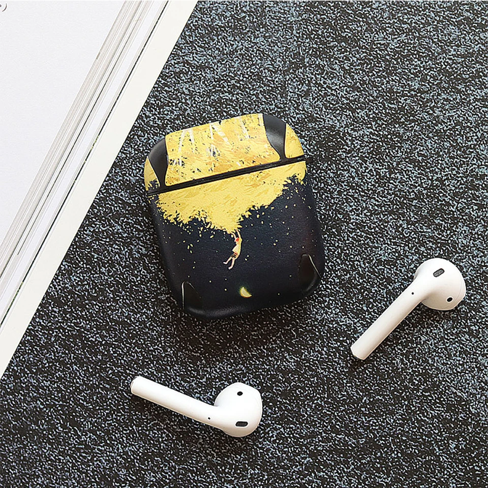 Роскошный чехол ПУ кожа с принтом для Apple Airpods 1 2 Аксессуары Защитная крышка зарядная Коробка Чехол Сумки сплит дизайн оболочки