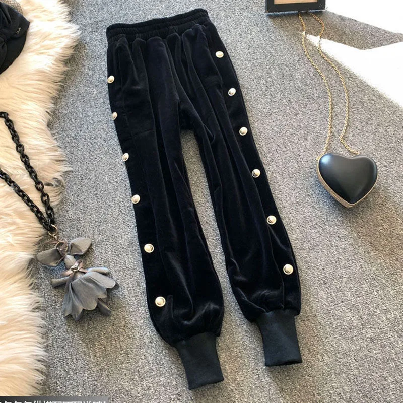 Women's Casual Pants Loose-Fitting High-Waisted Harem Pants Velvet Daddy Pants Wide-Leg