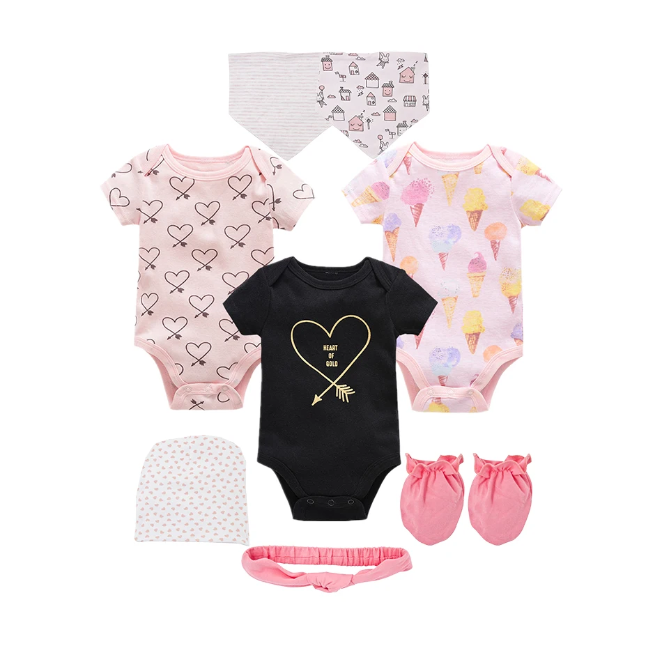 8PCS Baby Boy Bodysuit Clothes Set Newborn Baby Jumpsuit roupa infantil Clothing Set with Baby Caps Bibs Gloves Gifts - Цвет: CHY2288