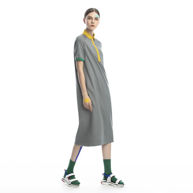 

Женское Короткое платье-рубашка поло с рукавами 2020SS