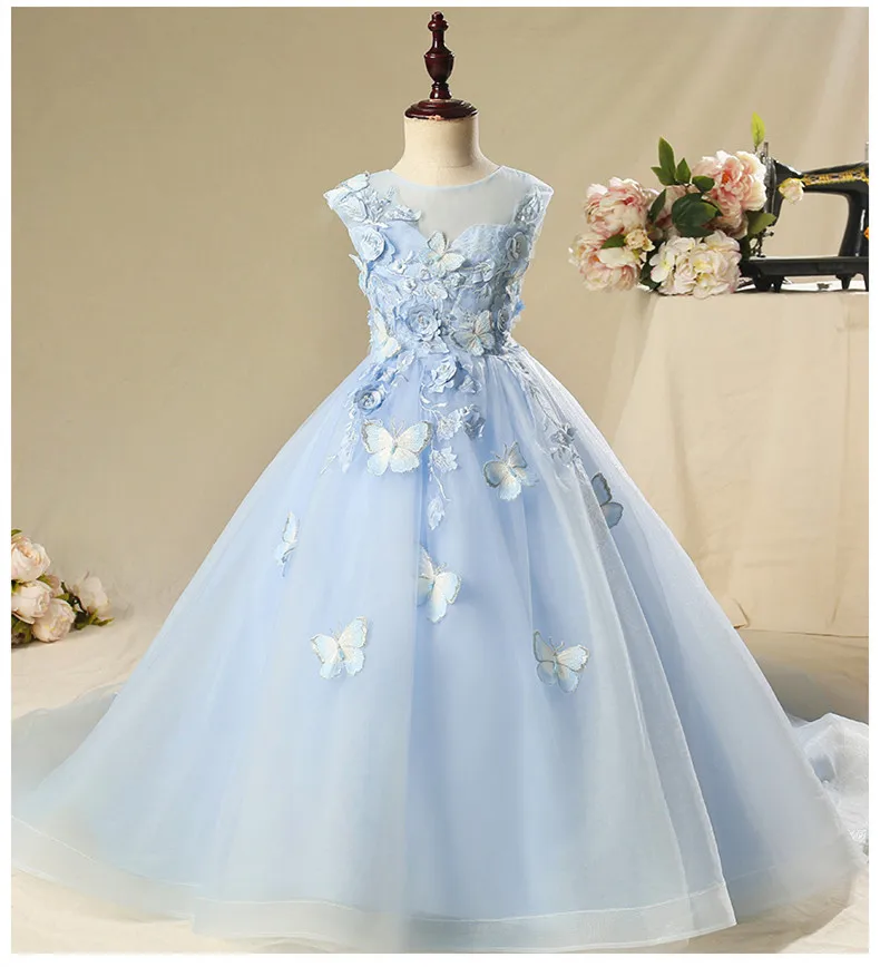 style 4 Голубое Тюлевое платье для маленьких девочек кружевное платье для крещения с бабочками для новорожденных девочек с цветочным рисунком платья для крещения на день рождения, на свадьбу, 1 год - Цвет: style 4