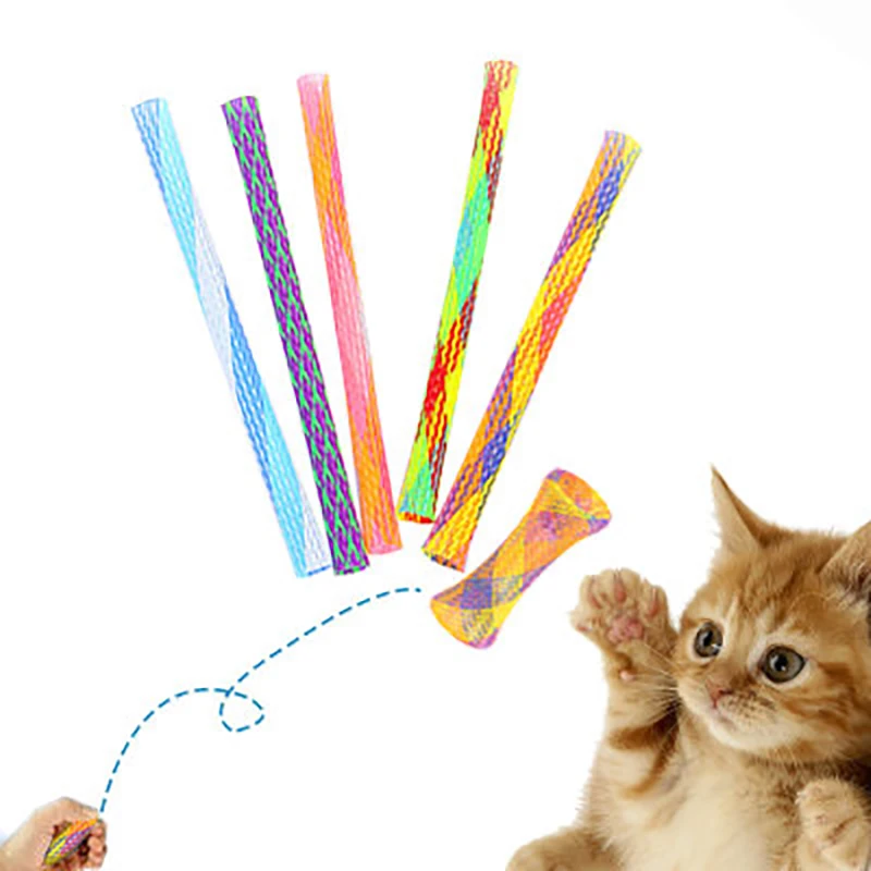 

10Pcs Press Flying Telescopic Cat Stick Creatived Decompression Toy For Pet Cat Spring Flight Nylon Tube Toy