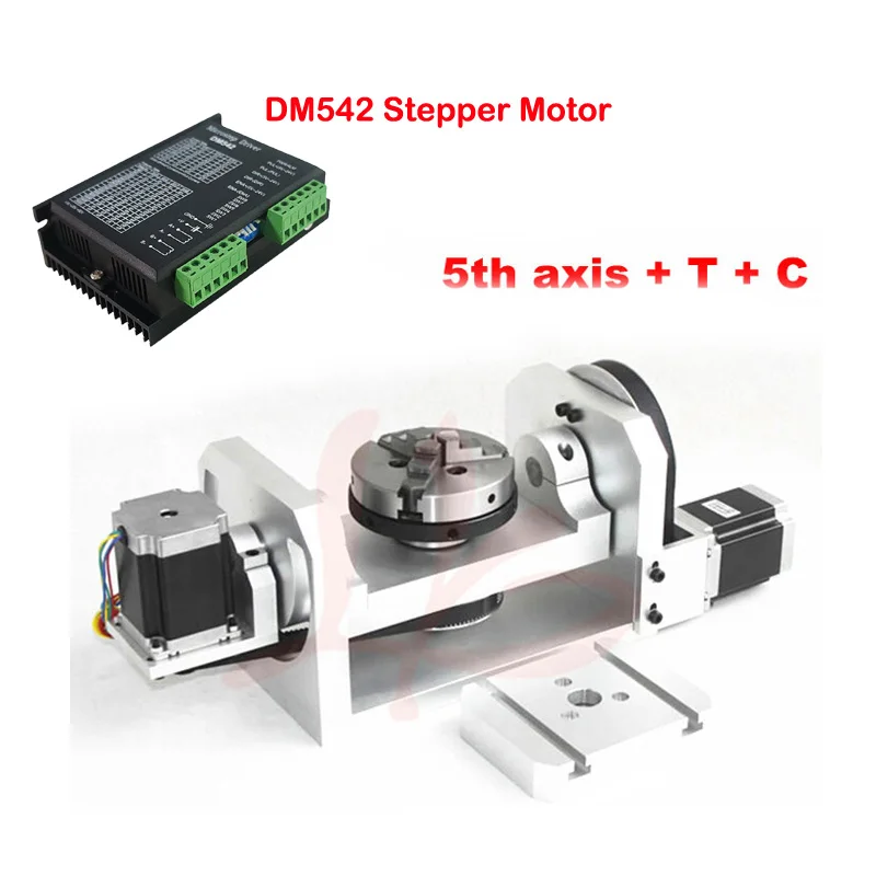 CNC Machine Parts 4th / 5th Axis Rotary Axis , Chuck 100mm 3 Jaw with DM542 Stepper Motor Driver for Cnc Router