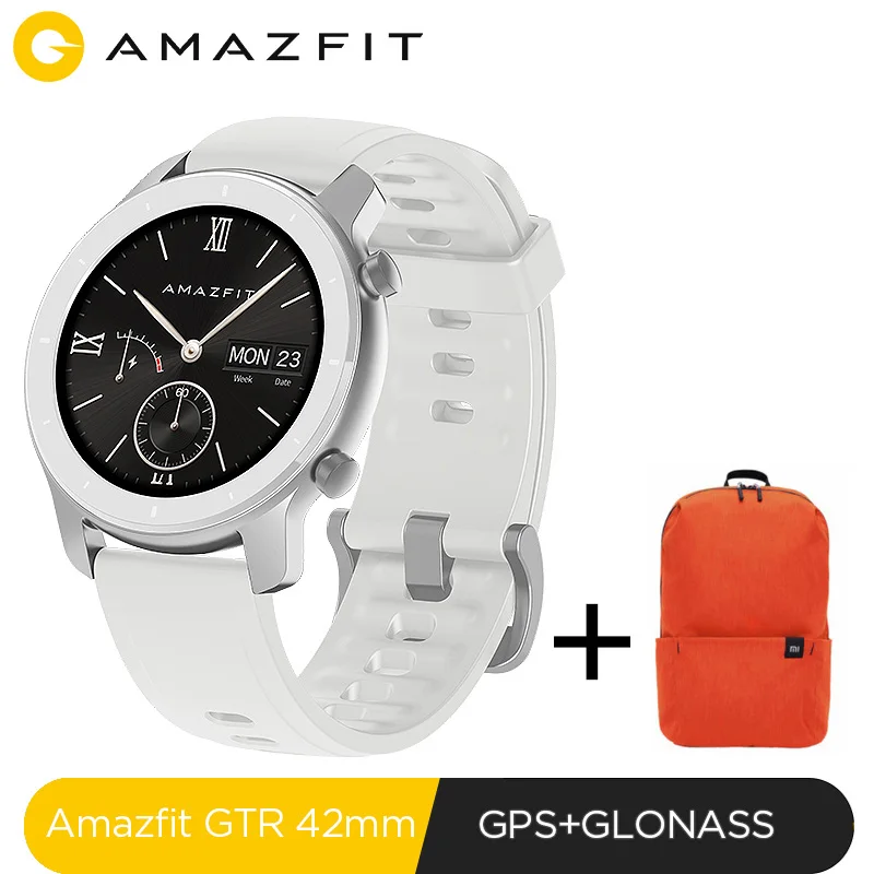 GTR-42mm-white-bag Huami Смарт-часы Amazfit GTR 42 мм amoled Huami Gtr 5ATM водонепроницаемые Смарт-часы 24 дня батарея AMOLED экран 12 спортивных режимов - Цвет: GTR-42mm-white-bag