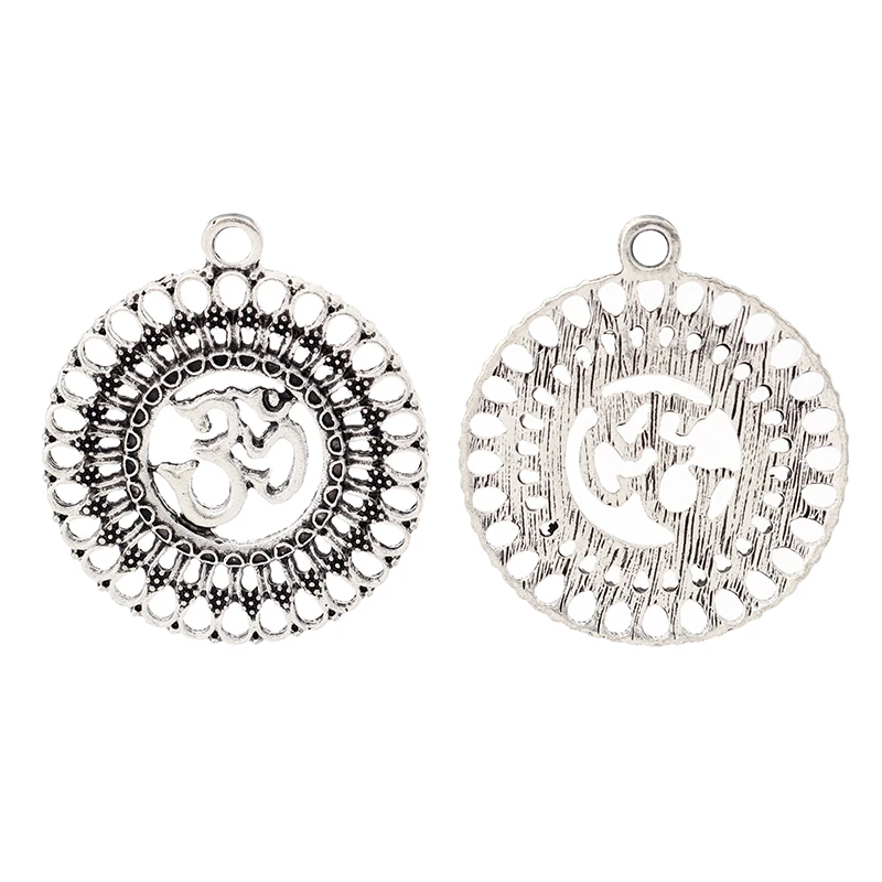 ZXZ 5 шт тибетские серебряные филигрань АУМ Йога цветок подвески для ожерелья